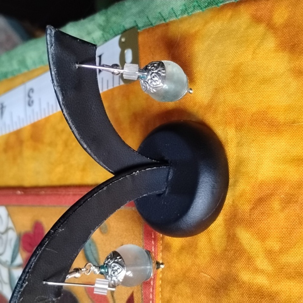 Hand Crafted Fluorite And Neon Apatite Silver Earrings - Picture 5 of 8